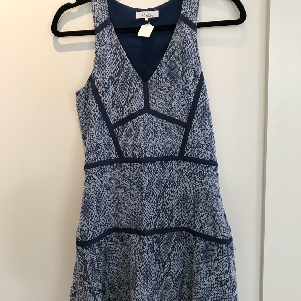 Parker keyhole snakeskin dress blue